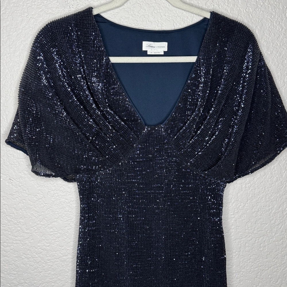 Lovers + Friends Sequin Mini Dress Short Sleeve Bodycon Cocktail Glam Navy XXS - Picture 3 of 7